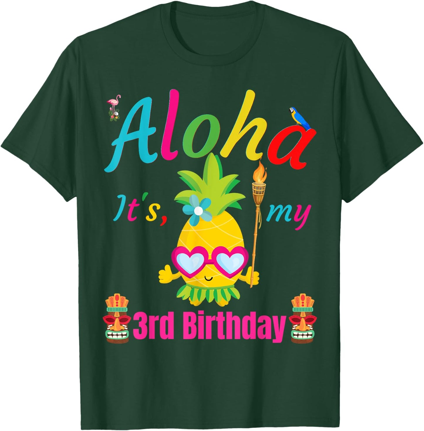 Aloha It's My 3rd Birthday Hawaii 3 Years Girls Luau Candles T-Shirt - T-Shirt | Forest