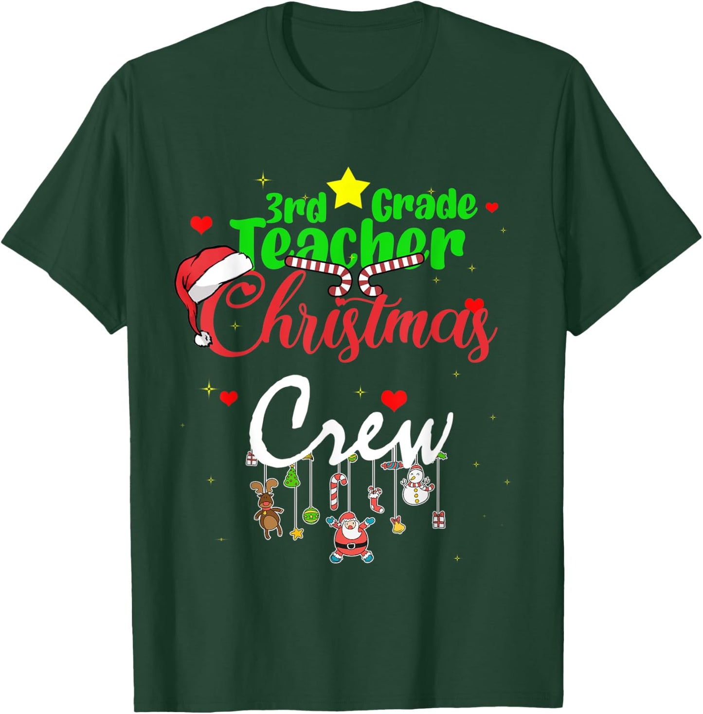 3rd Grade Teacher Christmas Crew Funny Xmas 2021 men Women T-Shirt - T-Shirt | Forest