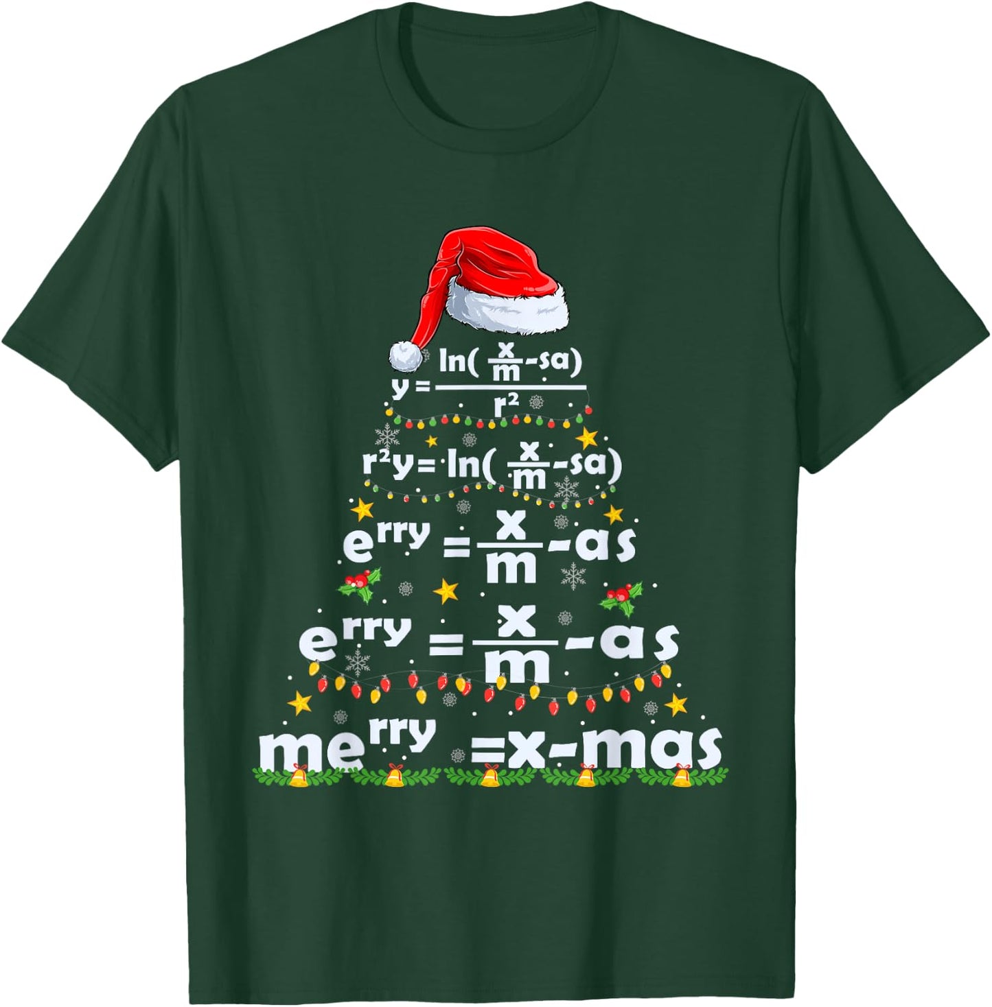 Math Equation Merry X-mas Funny Math Teacher Christmas Humor Men Women Kids T-Shirt - T-Shirt | Forest