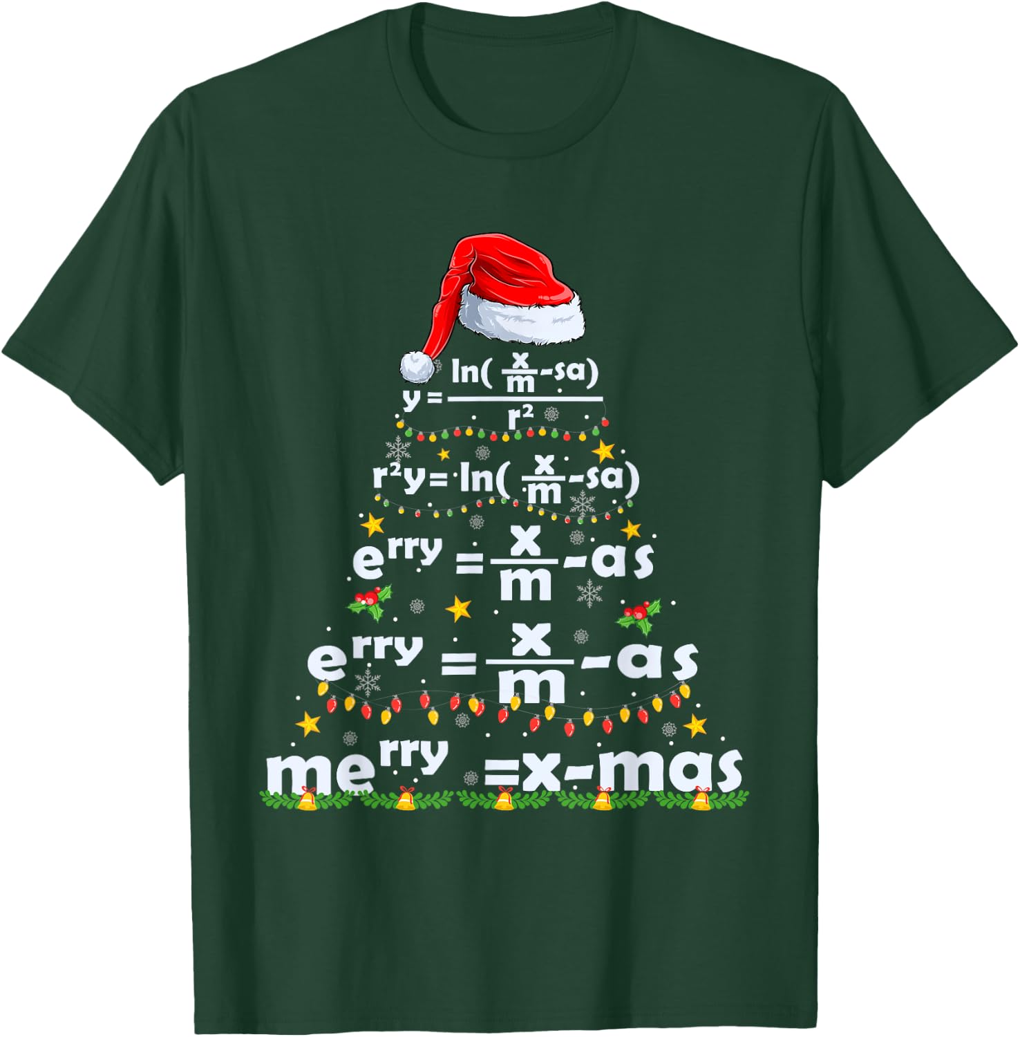 Math Equation Merry X-mas Funny Math Teacher Christmas Humor Men Women Kids T-Shirt - T-Shirt | Forest