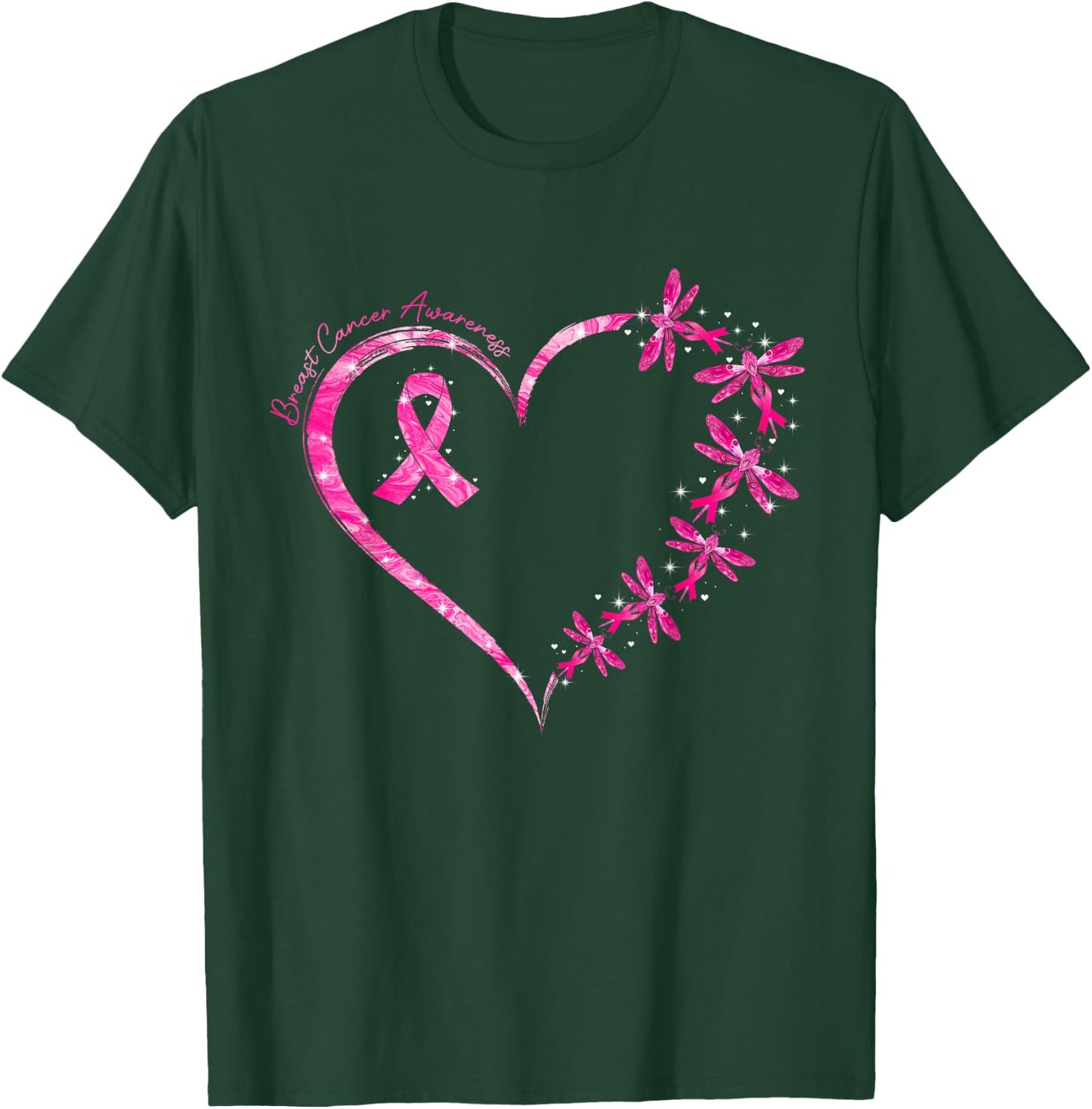 In October We Wear Pink Breast Cancer Awareness Dragonfly T-Shirt - T-Shirt | Forest