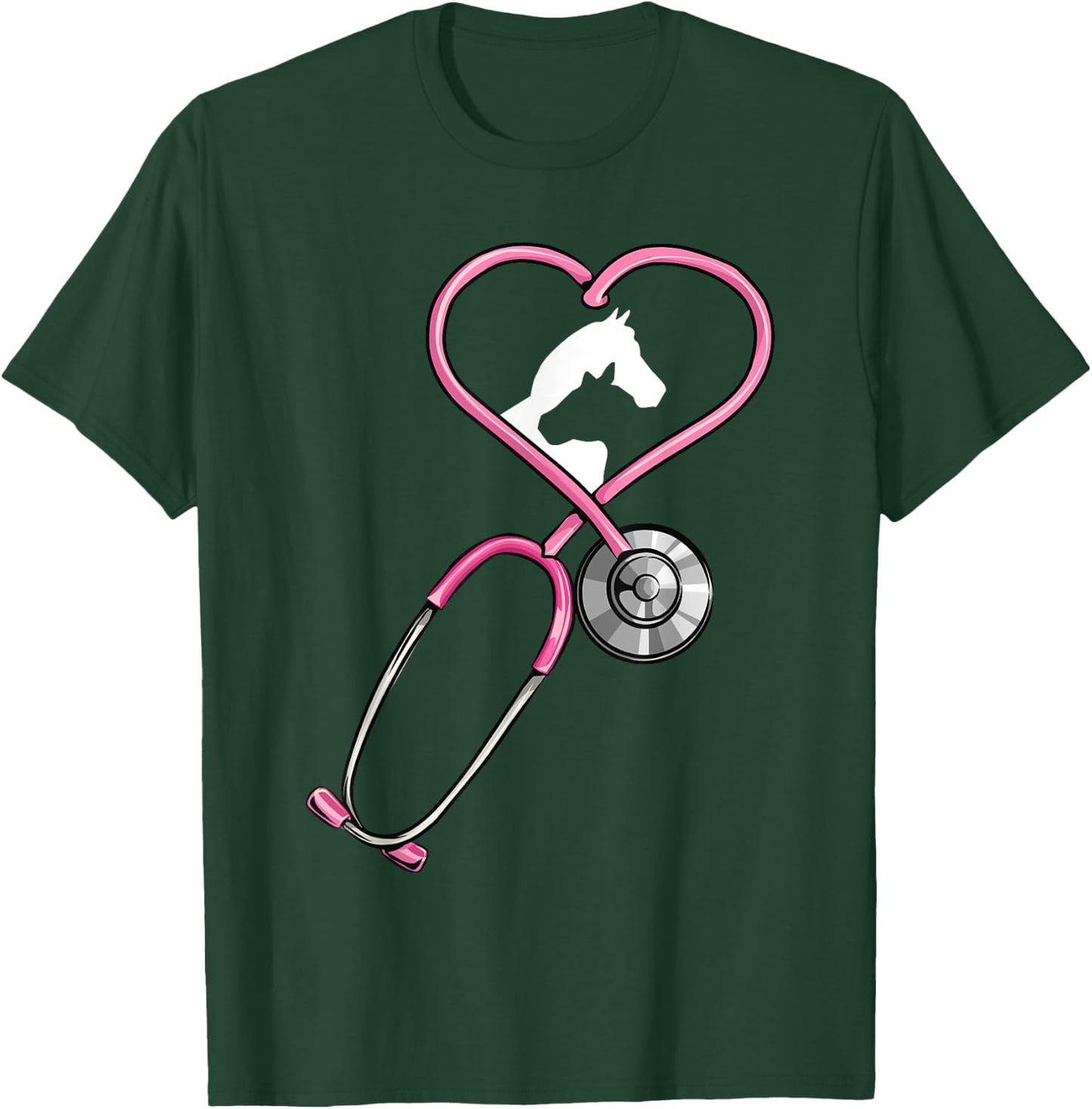 Veterinarian Stethoscope Heart of Horse and Cow Vet Women T-Shirt - T-Shirt | Forest