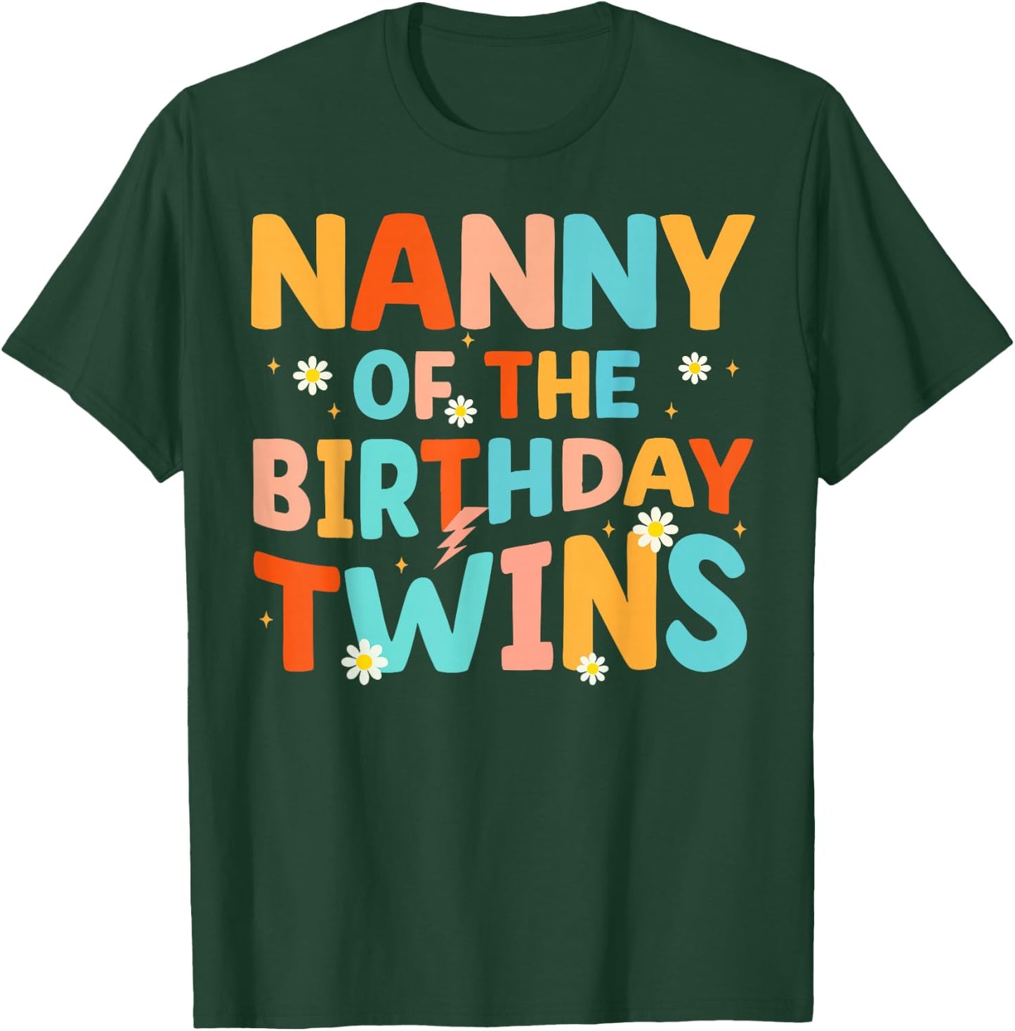 Nanny Of The Birthday Twins Kids Party Retro Bday T-Shirt - T-Shirt | Forest