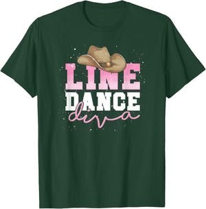 Line Dancer Girl Line Dance Diva Women Cowboy Hat Line Dance T-Shirt - T-Shirt | Forest