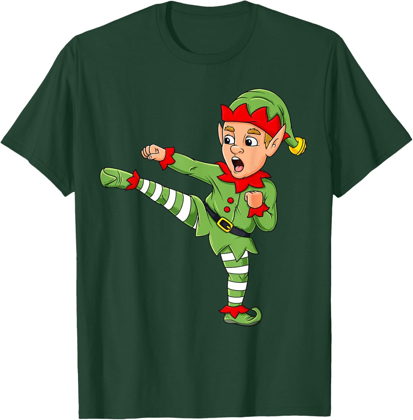 Christmas Elf Karate Funny Boys Girl Kids Family Pajama Xmas T-Shirt - T-Shirt | Forest