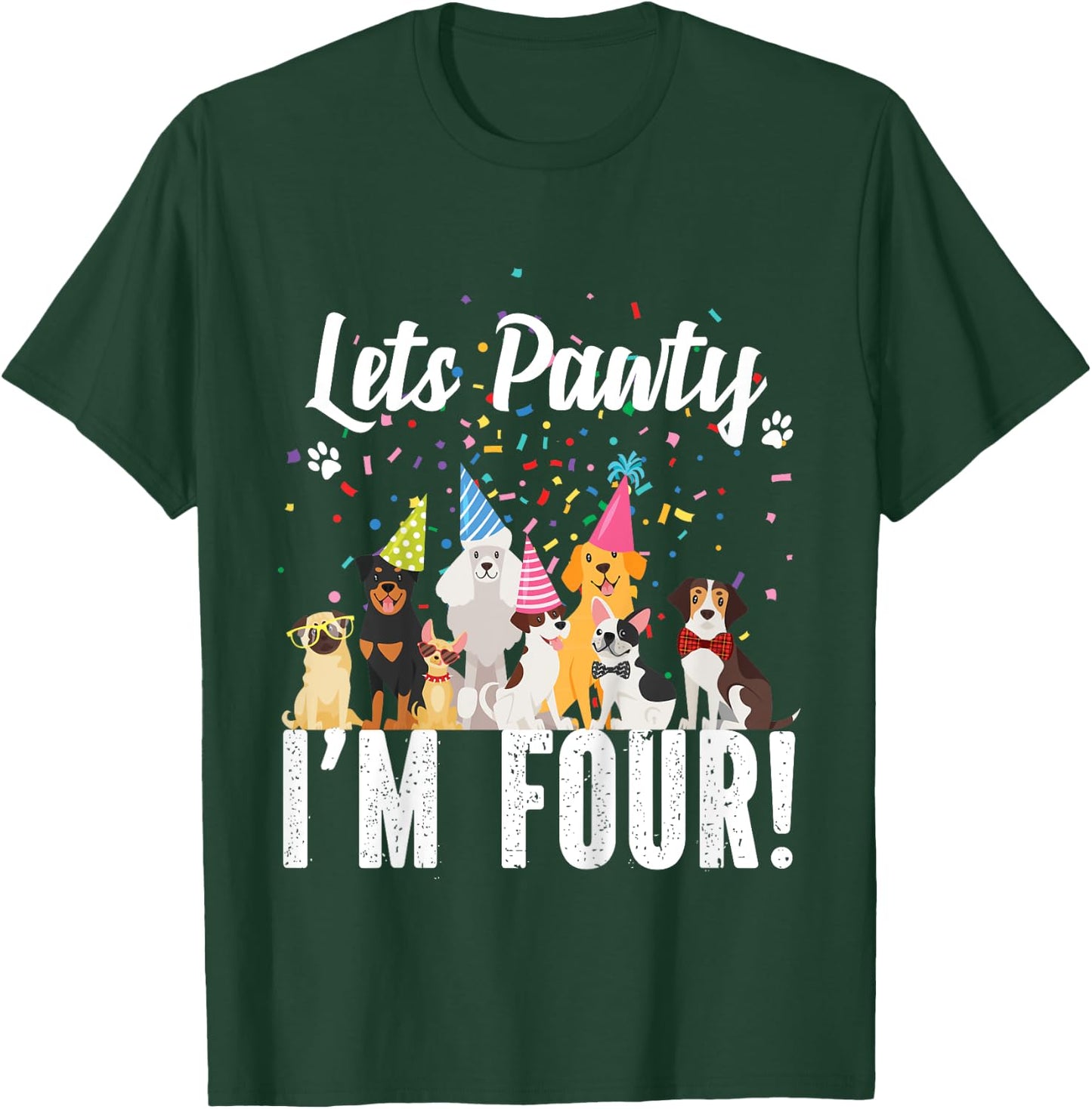 Pets Pawty I'm FOUR! Puppy Dog Themed Birthday Party for Girls Kids T-Shirt - T-Shirt | Forest