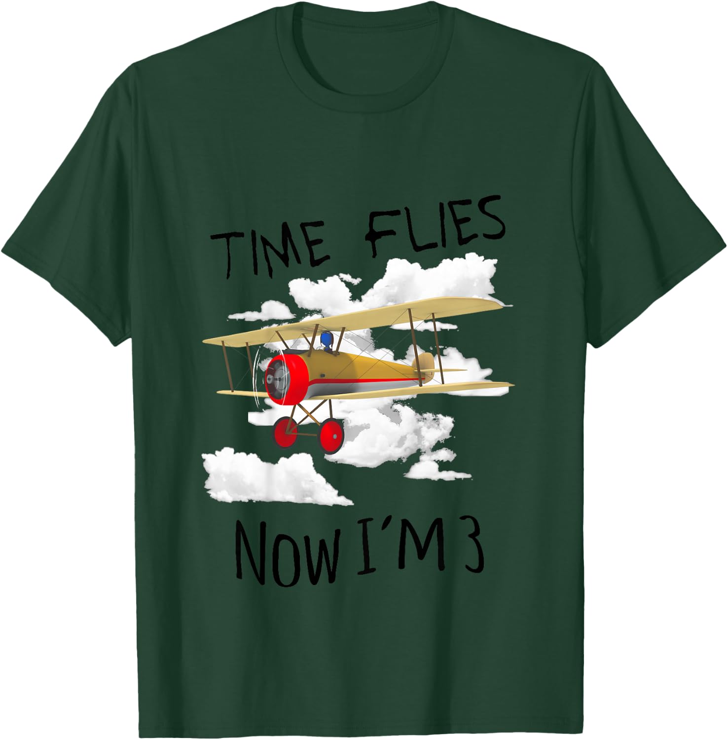 Time Flies Now I'm 3 Airplane T-Shirt - T-Shirt | Forest