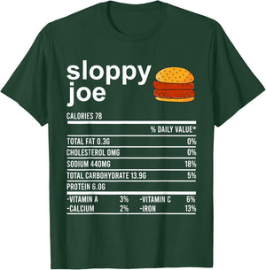 Funny Thanksgiving Food Apparel, Sloppy Joe Nutrition Facts T-Shirt - T-Shirt | Forest