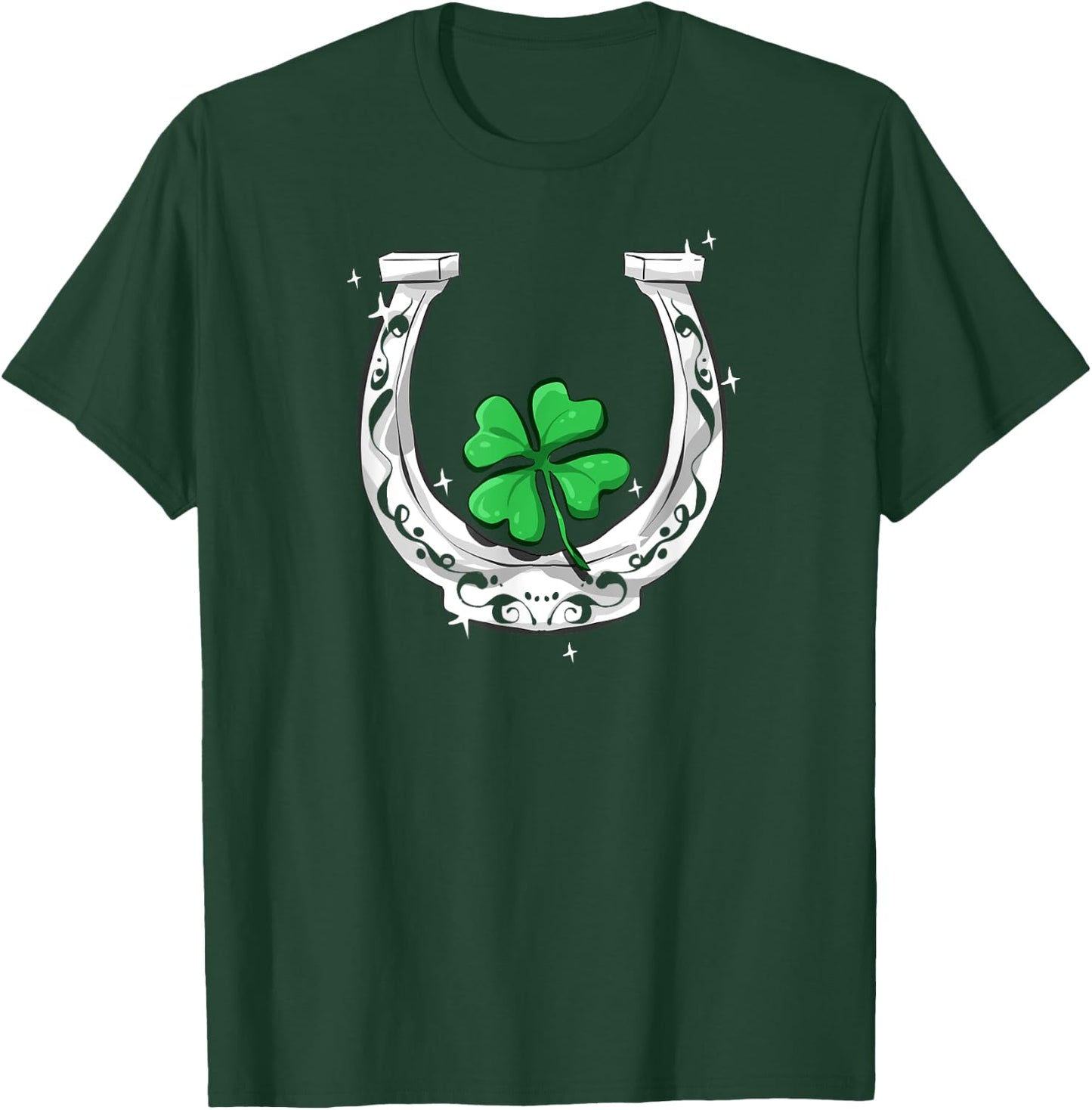 Horseshoe Lucky Four Leaf Clover Horse T-Shirt - T-Shirt | Forest