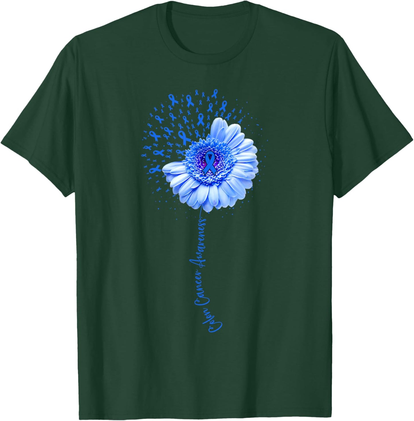 Colon Cancer Awareness Flower Survivor Fighter T-Shirt - T-Shirt | Forest