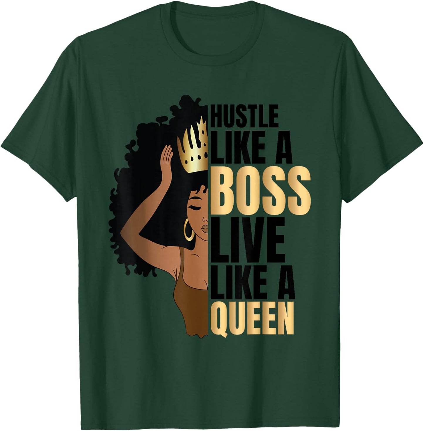 Hustle Like a Boss Live Like a Queen Black Lady Curly Afro T-Shirt - T-Shirt | Forest