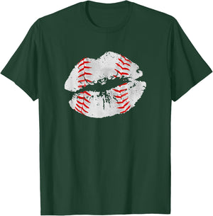 Baseball Lips Trendy Kiss Mouth Women Baseball Sexy Lips T-Shirt - T-Shirt | Forest