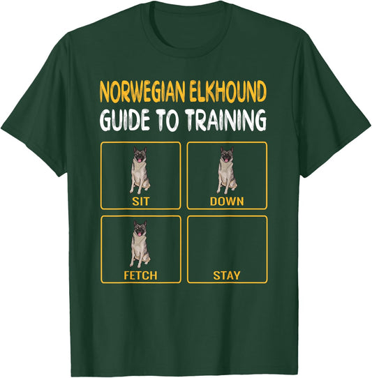 Funny Norwegian Elkhound Guide to Training Dog Obedience T-Shirt - T-Shirt | Forest