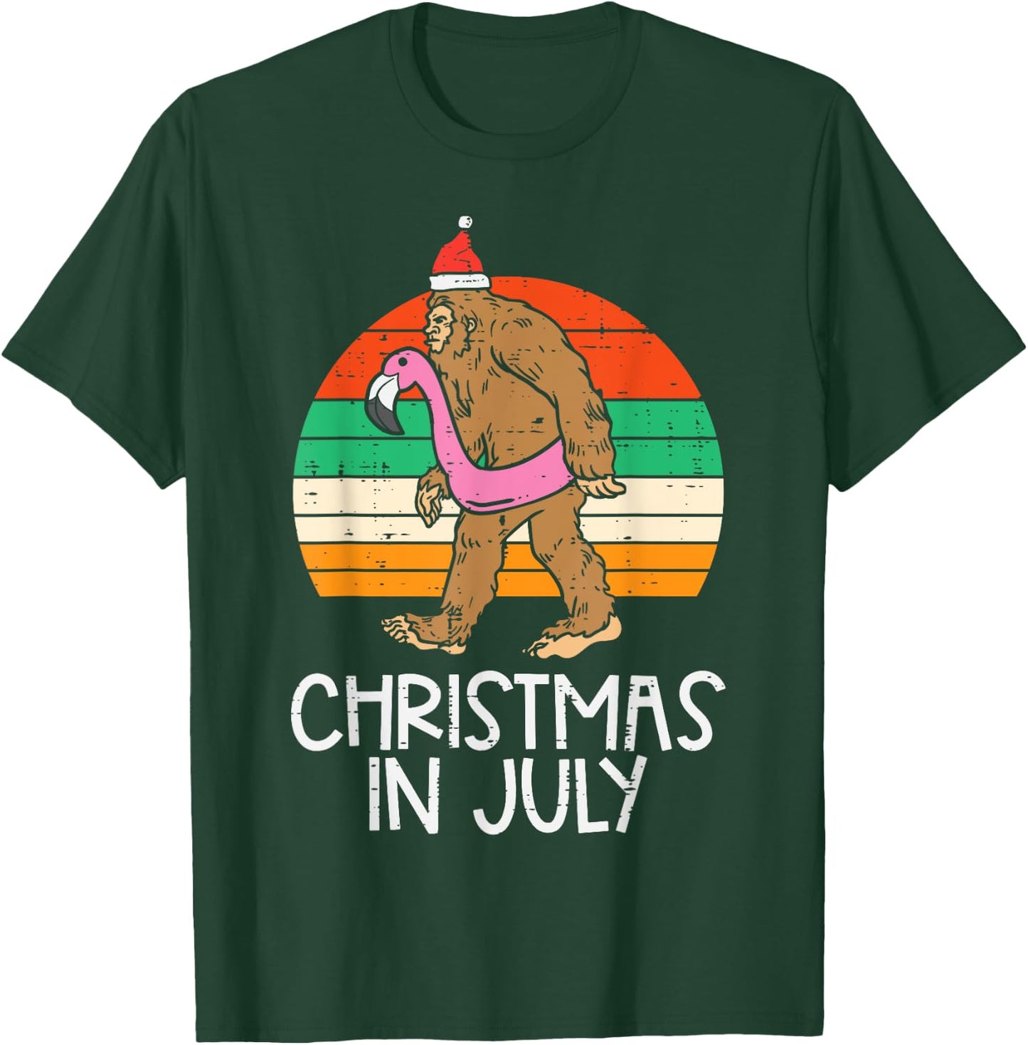 Bigfoot Unicorn Floatie Christmas In July Retro Sasquatch T-Shirt - T-Shirt | Forest