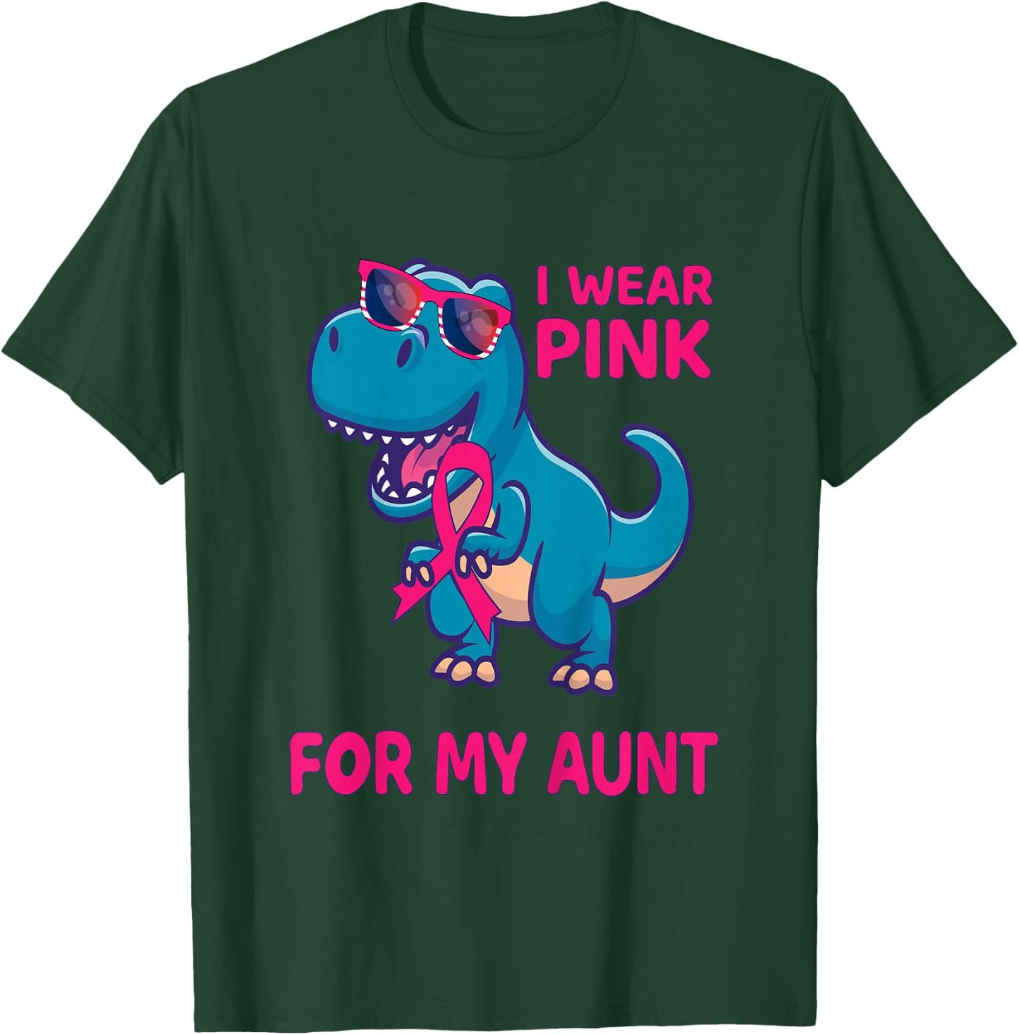 Kids Pink Ribbon T-Rex Aunt Breast Cancer Awareness Boys Toddler T-Shirt - T-Shirt | Forest