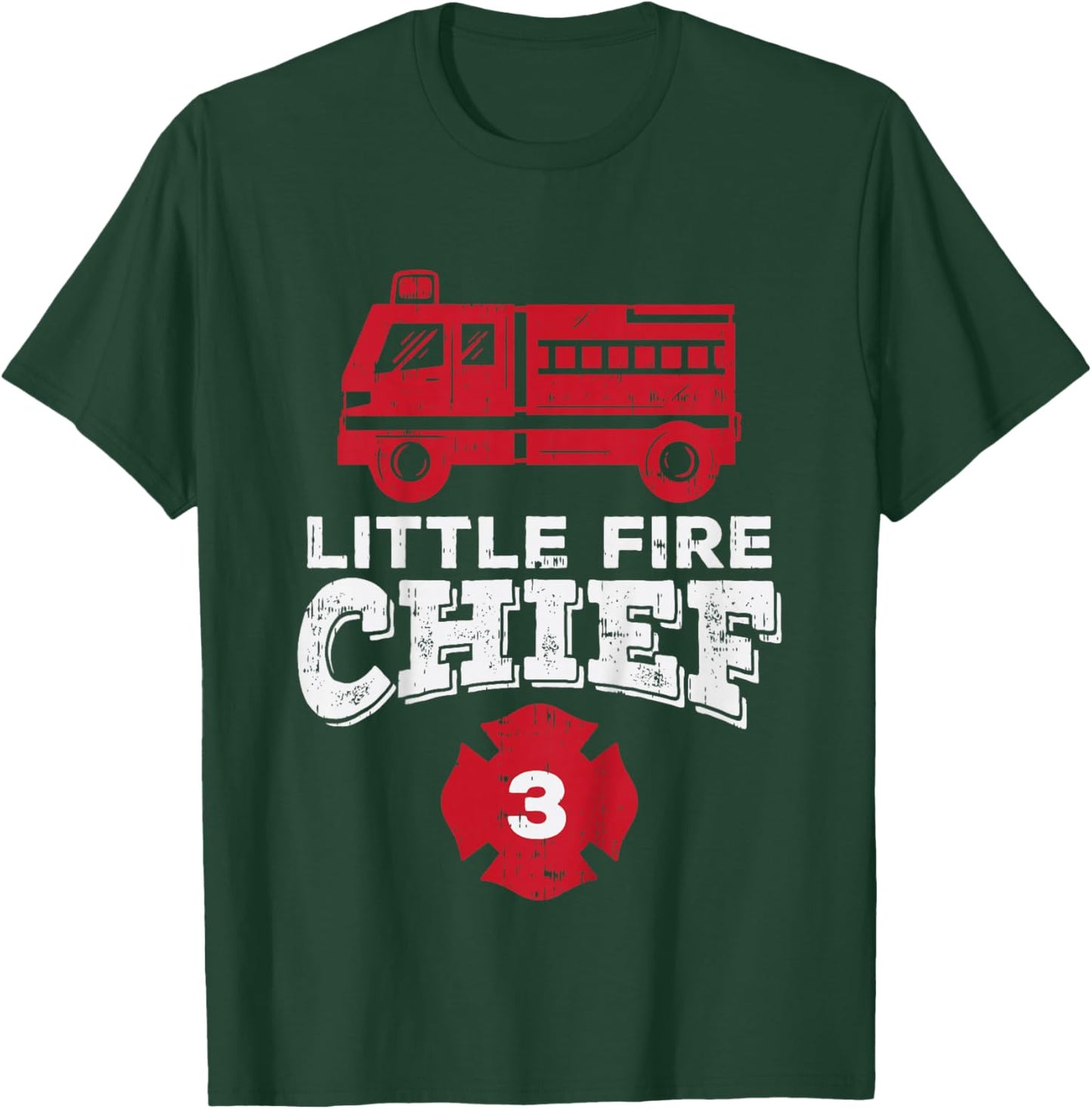 Kids Little Fire Chief 3 Truck 3rd Birthday Firefighter Boys Gift T-Shirt - T-Shirt | Forest