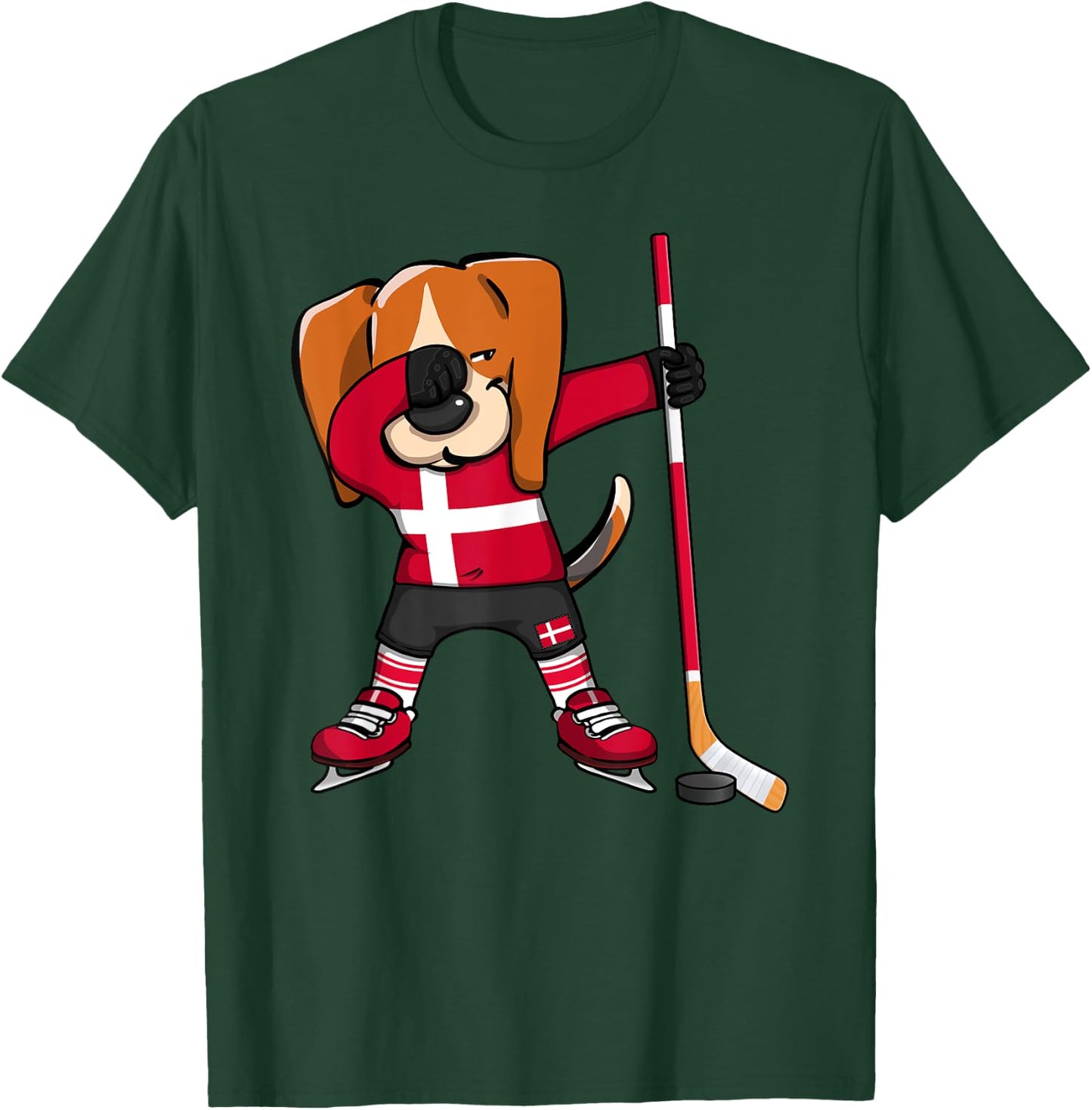 Dabbing Beagle Denmark Ice Hockey Lovers Jersey Winter Sport T-Shirt - T-Shirt | Forest