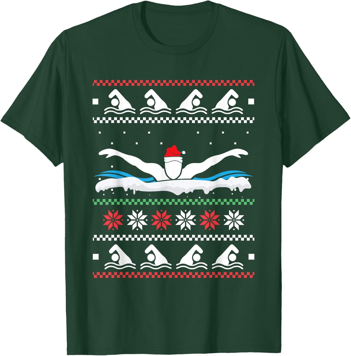 Swimming Santa Hat Ugly Christmas Swimmer Swimming Lover T-Shirt - T-Shirt | Forest