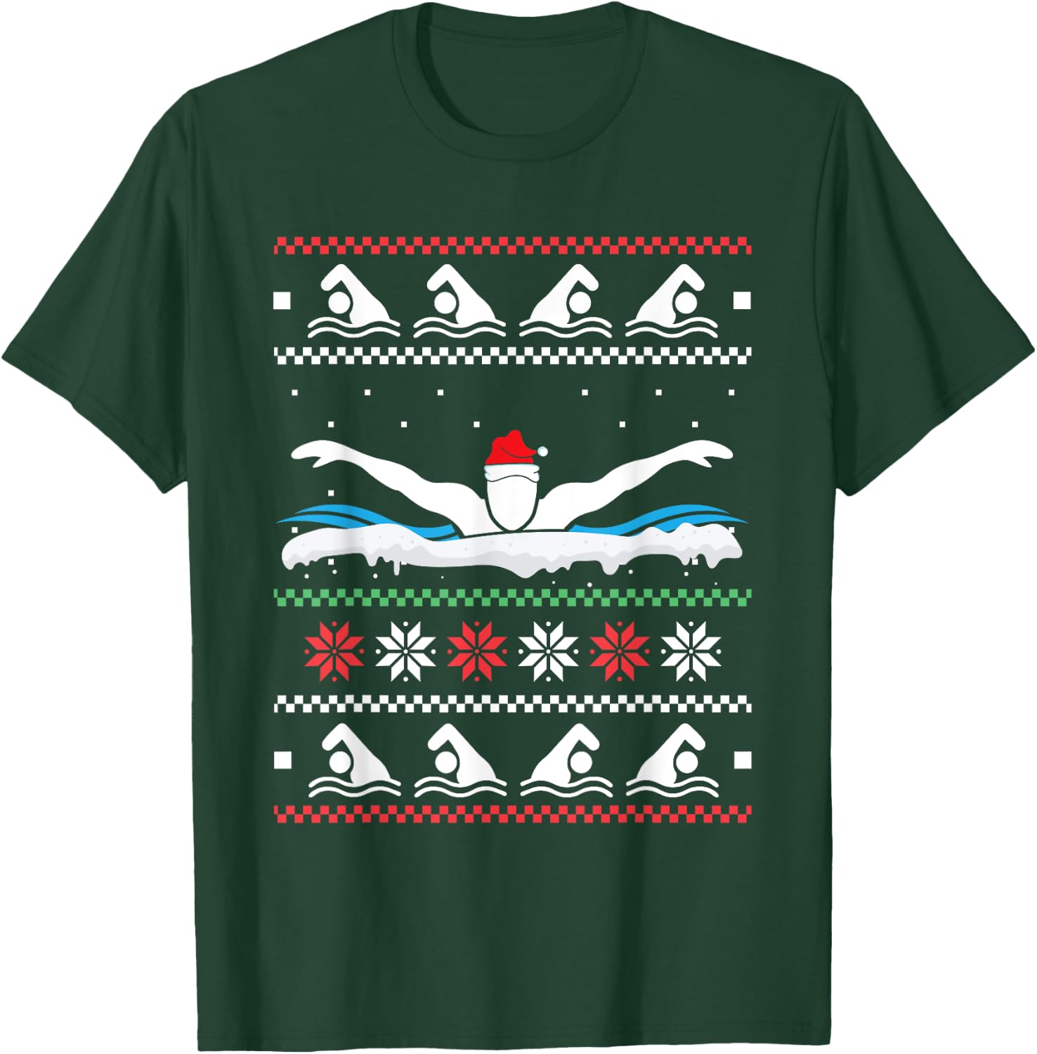 Swimming Santa Hat Ugly Christmas Swimmer Swimming Lover T-Shirt - T-Shirt | Forest