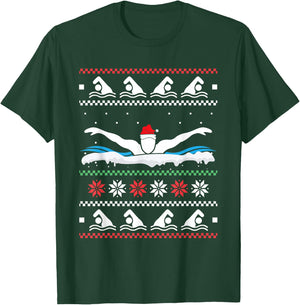 Swimming Santa Hat Ugly Christmas Swimmer Swimming Lover T-Shirt - T-Shirt | Forest