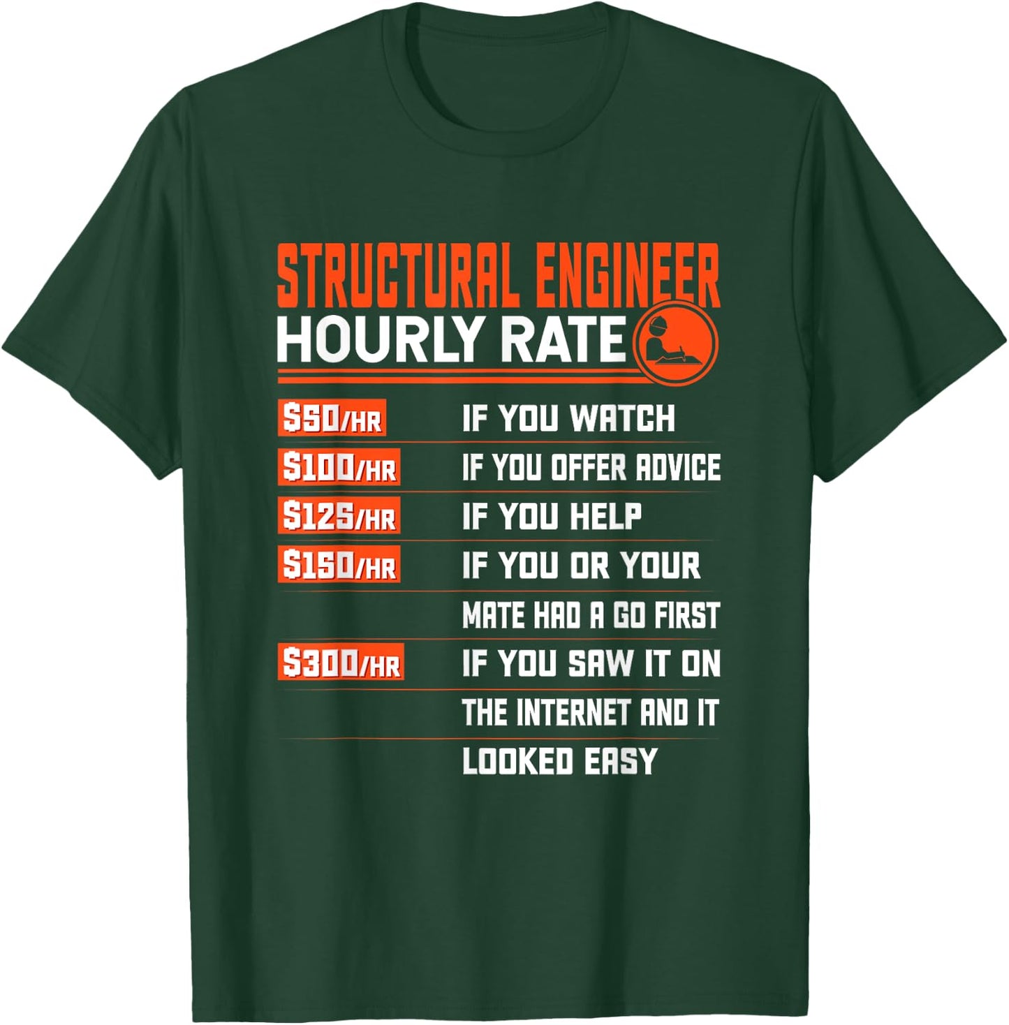 Structural Engineer Hourly Rate Funny - Black, -Adults, Small, Short Sleeve, Classic Fit, Cotton Blend, , Modern T-Shirt - T-Shirt | Forest