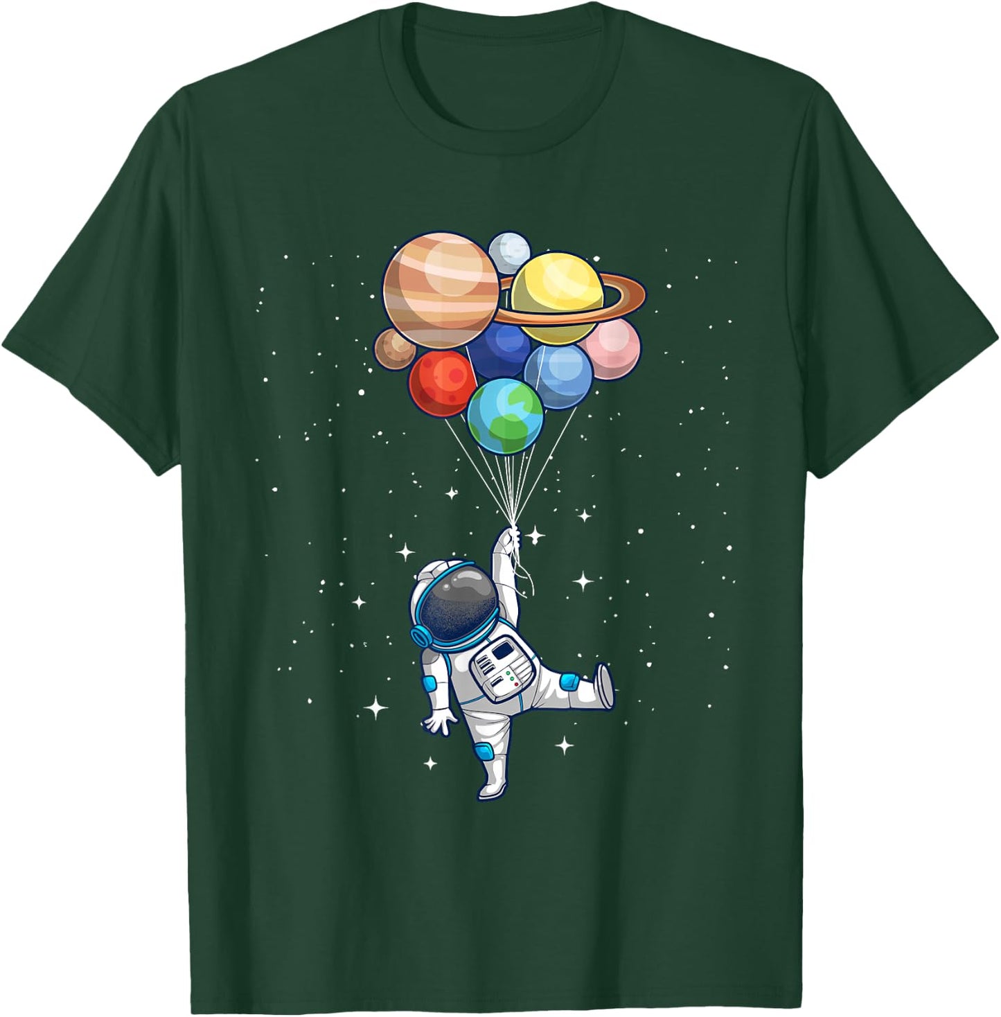 Funny Astronaut with Planets in Hand Women Spaceman T-Shirt - T-Shirt | Forest