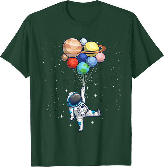 Funny Astronaut with Planets in Hand Women Spaceman T-Shirt - T-Shirt | Forest