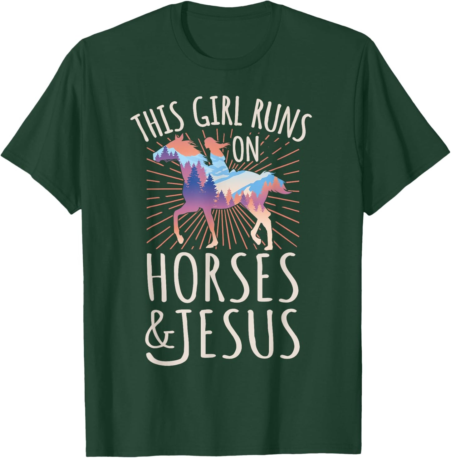 Horse Rider - This Girl Runs On Horses And Jesus T-Shirt - T-Shirt | Forest