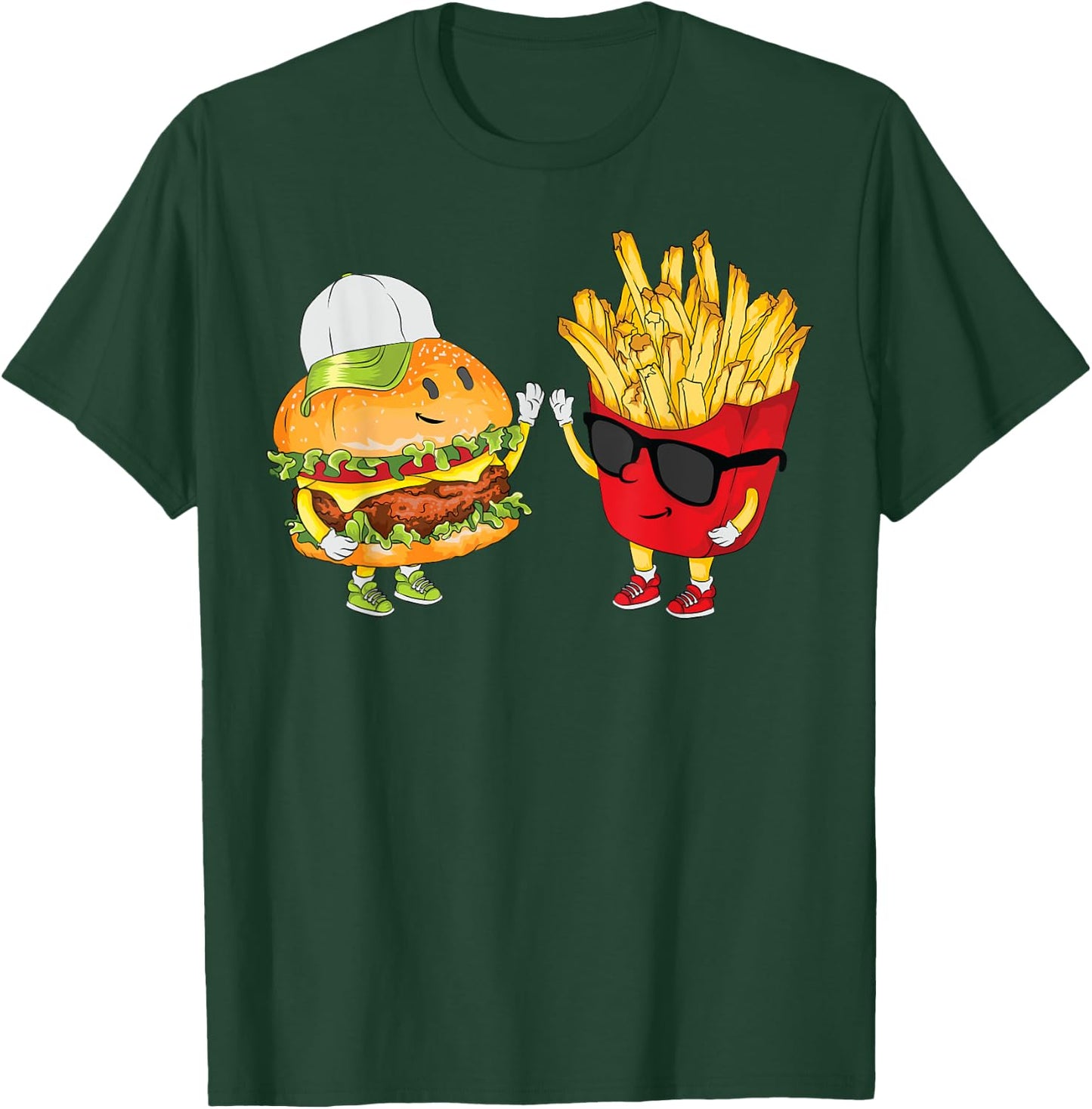 Hamburger Fries High Five | Cool Fun Combo Snacks Funny Gift T-Shirt - T-Shirt | Forest