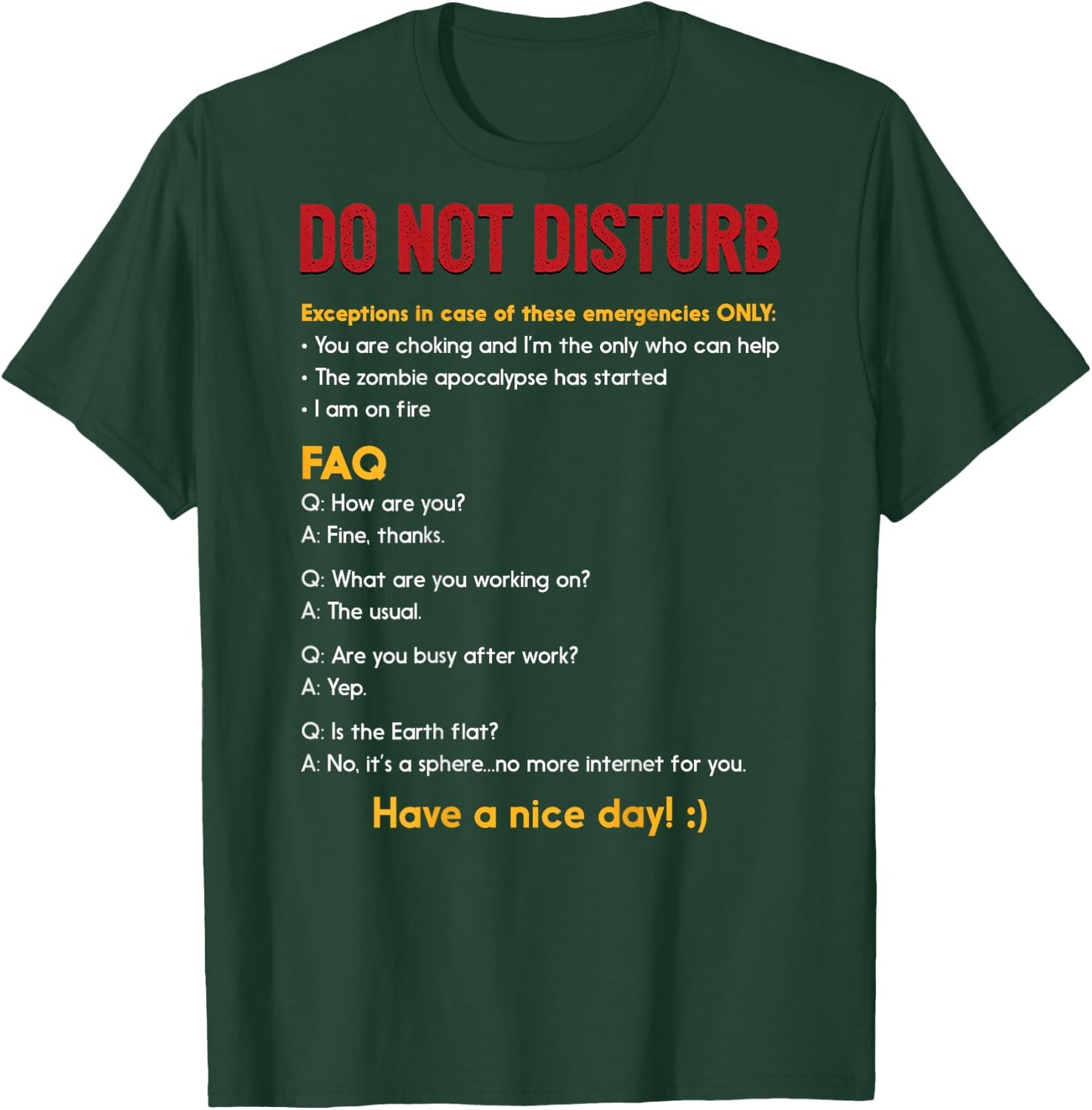Work Shirt Do Not Disturb Back Print FAQ Meme T-Shirt - T-Shirt | Forest