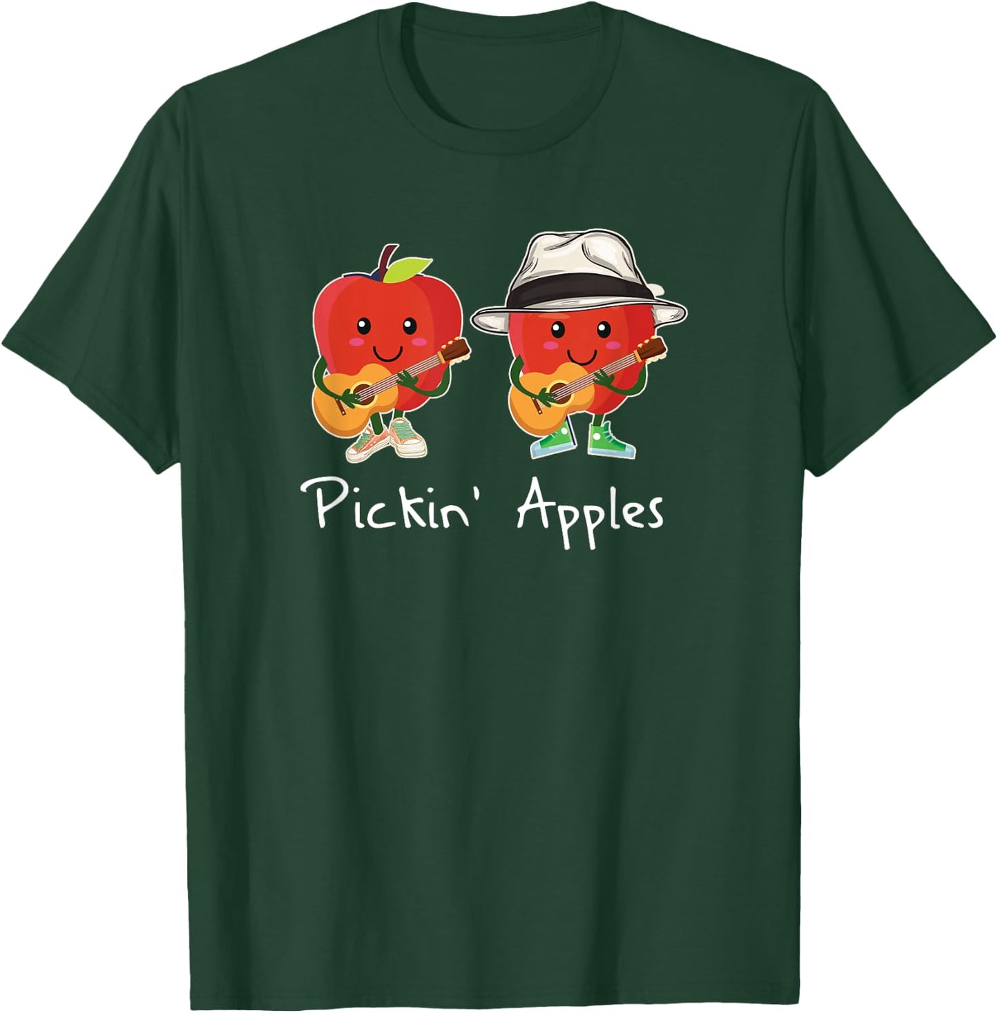 Funny Cartoon Apples Pickin' Guitar Cute Apple Picking T-Shirt - T-Shirt | Forest