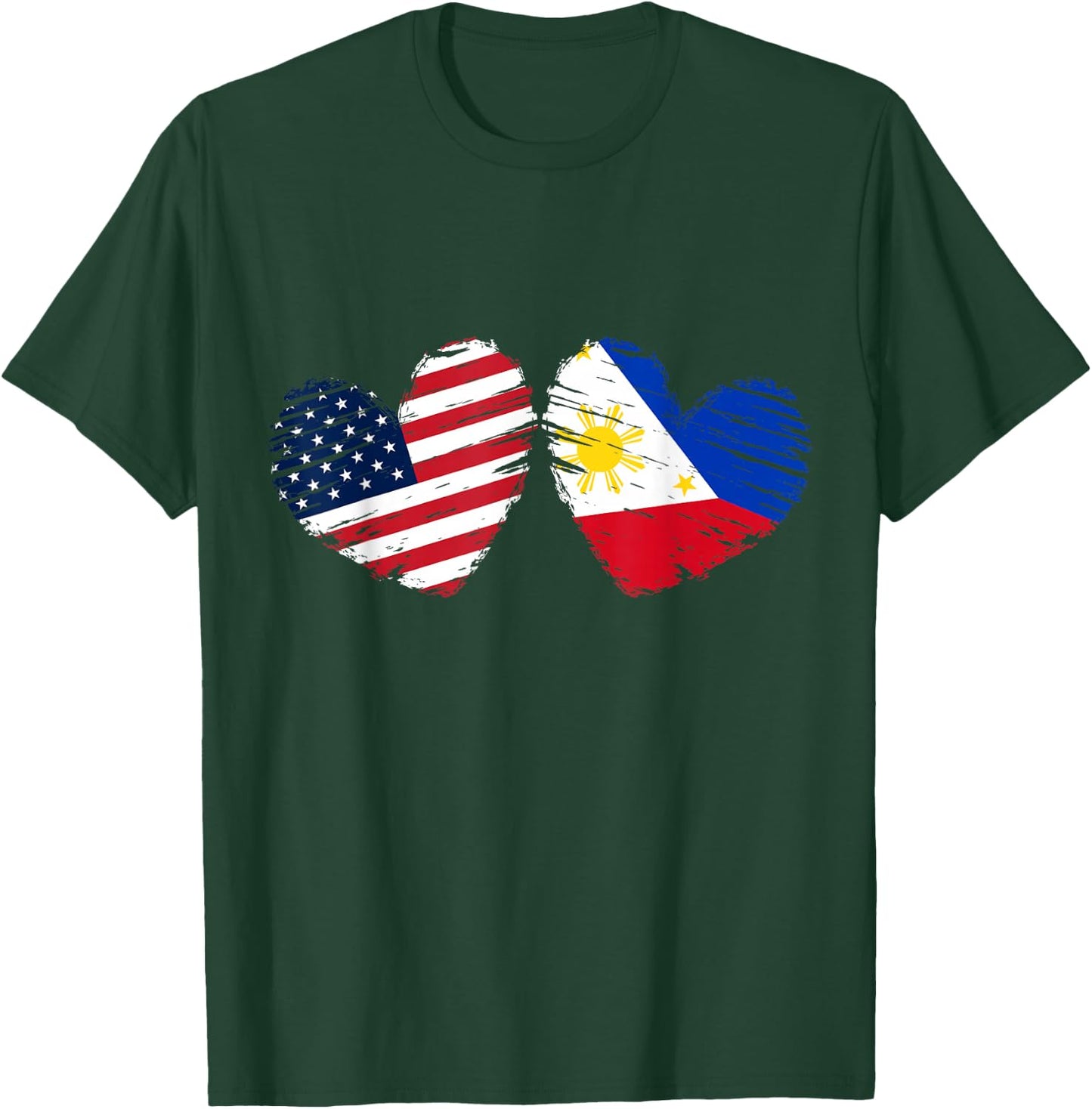 USA Philippines Flag Heart Valentines Day Filipino American T-Shirt - T-Shirt | Forest