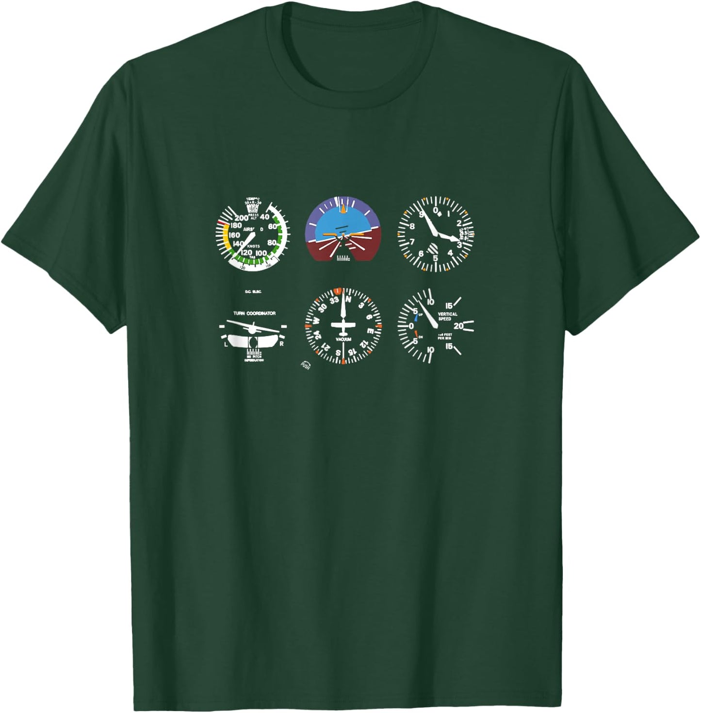 Cockpit 6 Dials Flight Simulator Pilot Aeroplane T-Shirt - T-Shirt | Forest