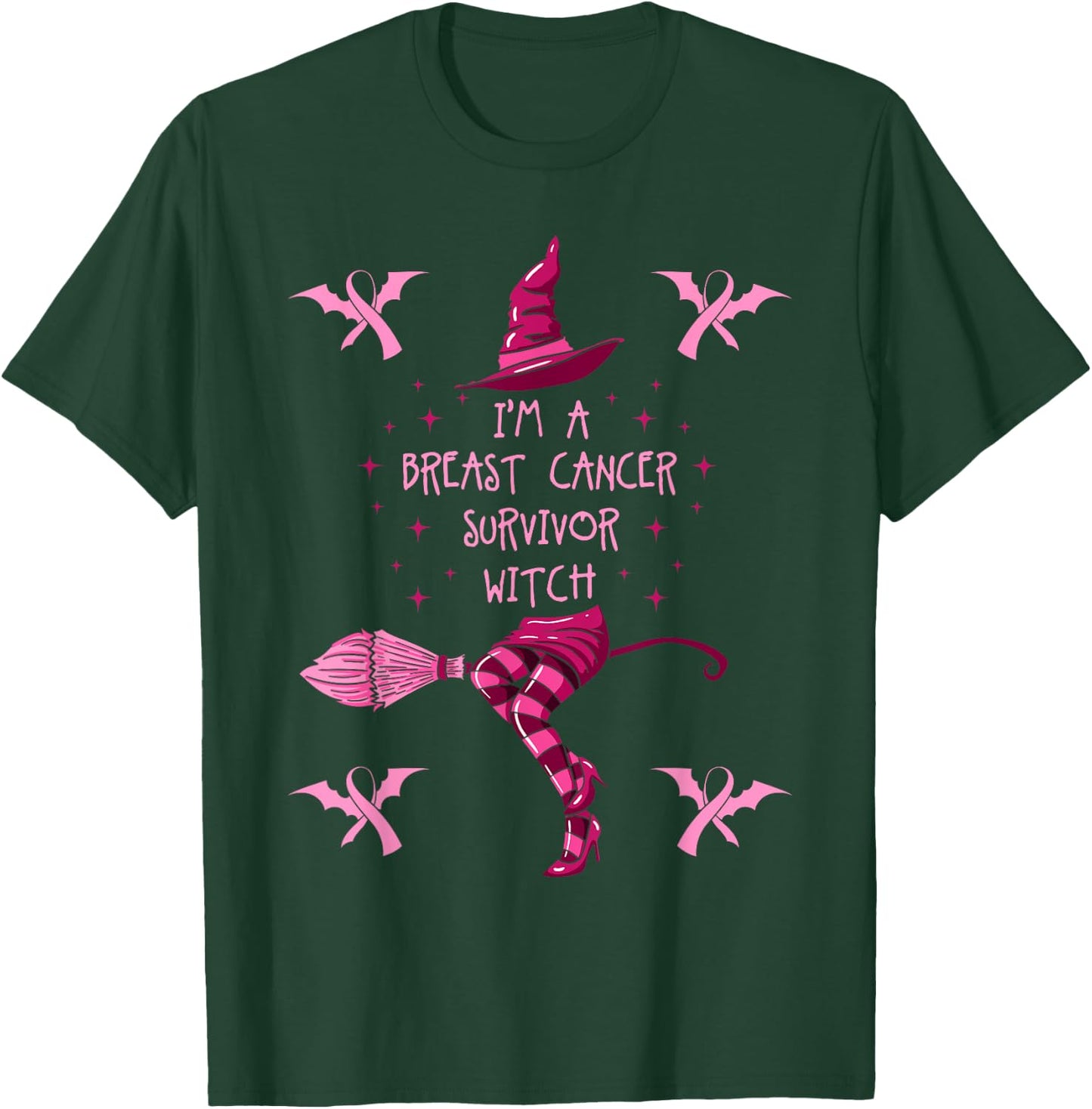 Breast Cancer Halloween Party Witch Pink Ribbon Survivor T-Shirt - T-Shirt | Forest