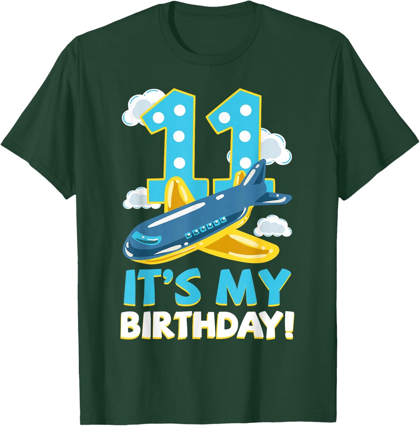 Pilot 11th Birthday Party Aviator Airplane Flight Officer T-Shirt - T-Shirt | Forest