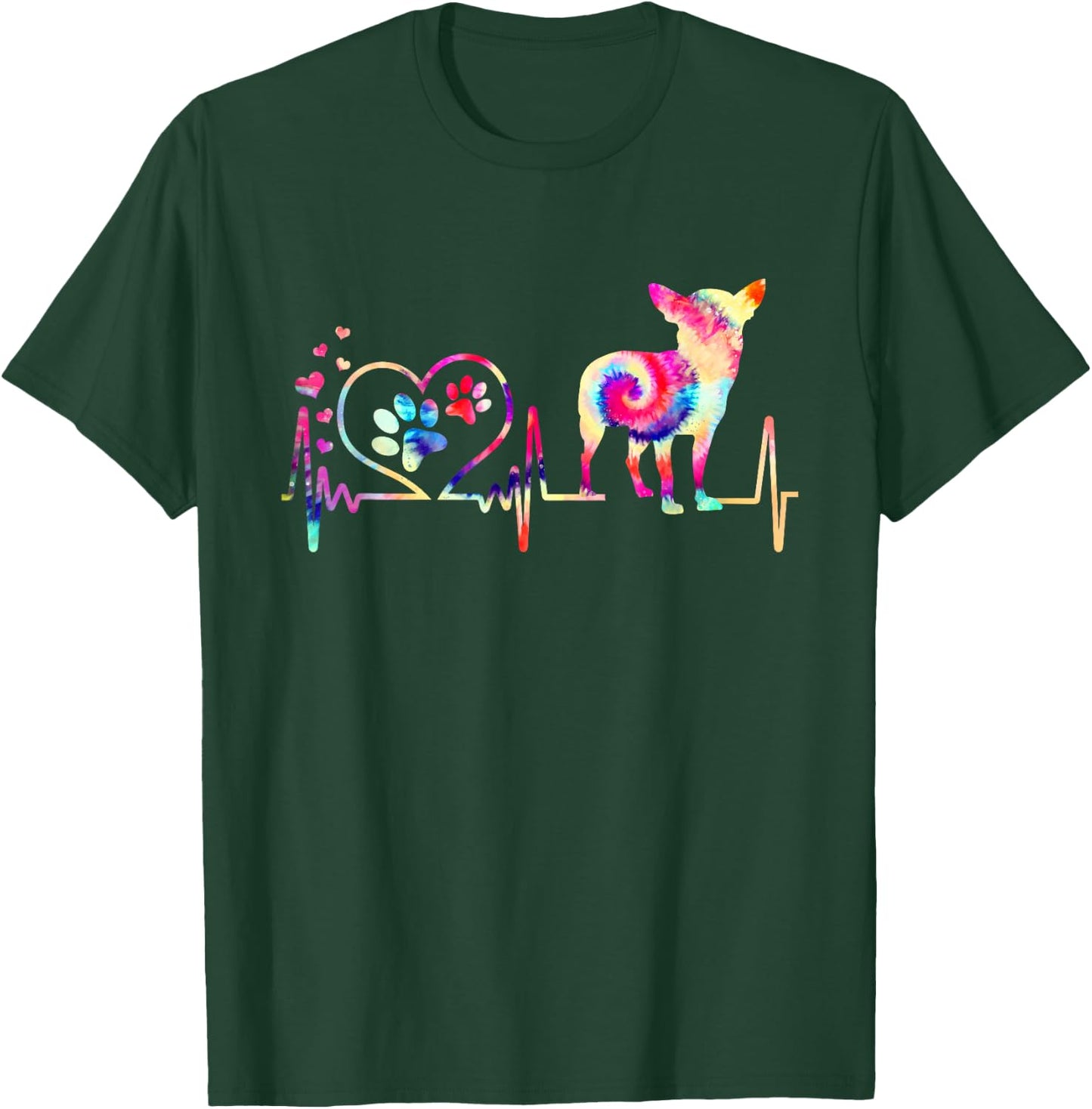 Chihuahua Dog Tie Dye Heart Beat Puppy Dog Lover T-Shirt - T-Shirt | Forest