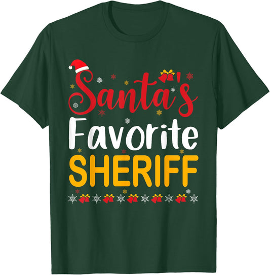 Santa's Favorite Sheriff Matching Family Pajama Christmas T-Shirt - T-Shirt | Forest
