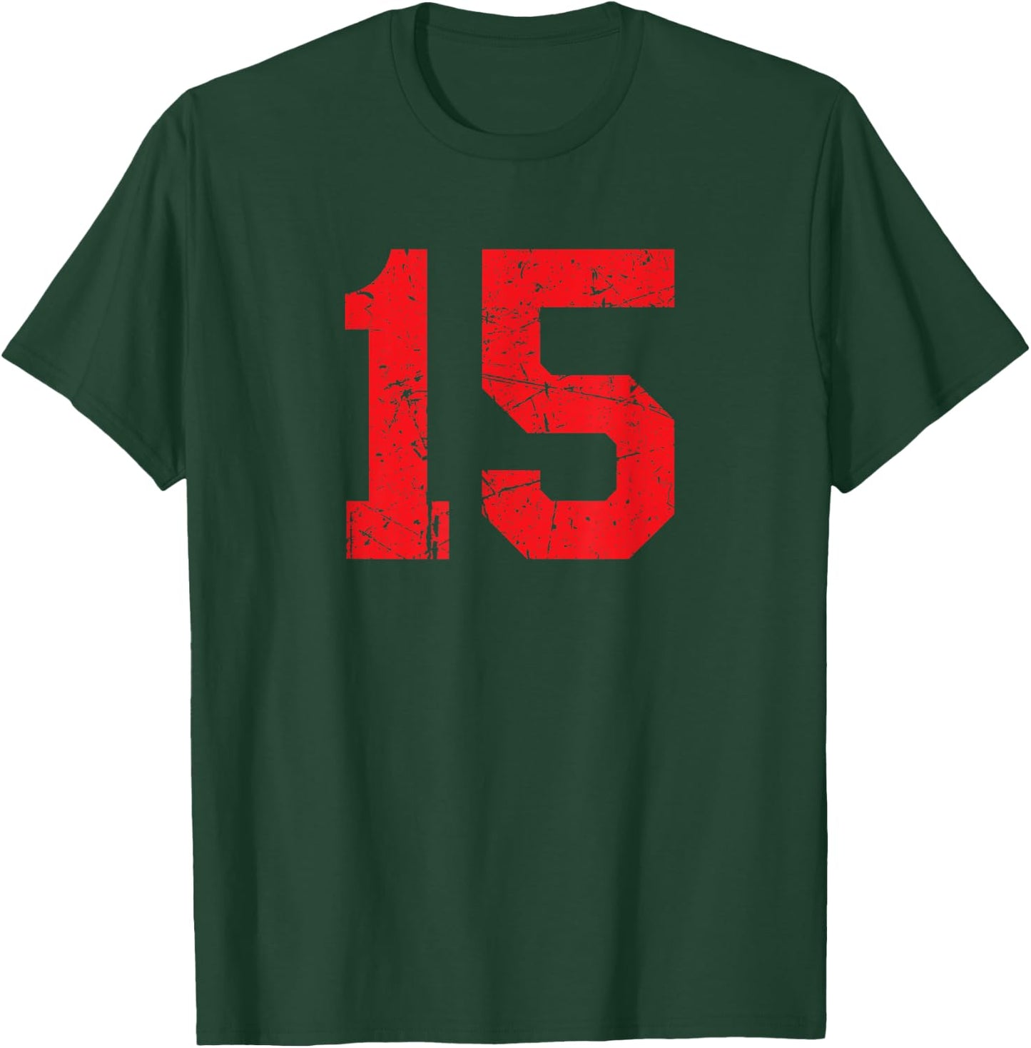 Number #15 Distressed Sport Red Number T-Shirt - T-Shirt | Forest