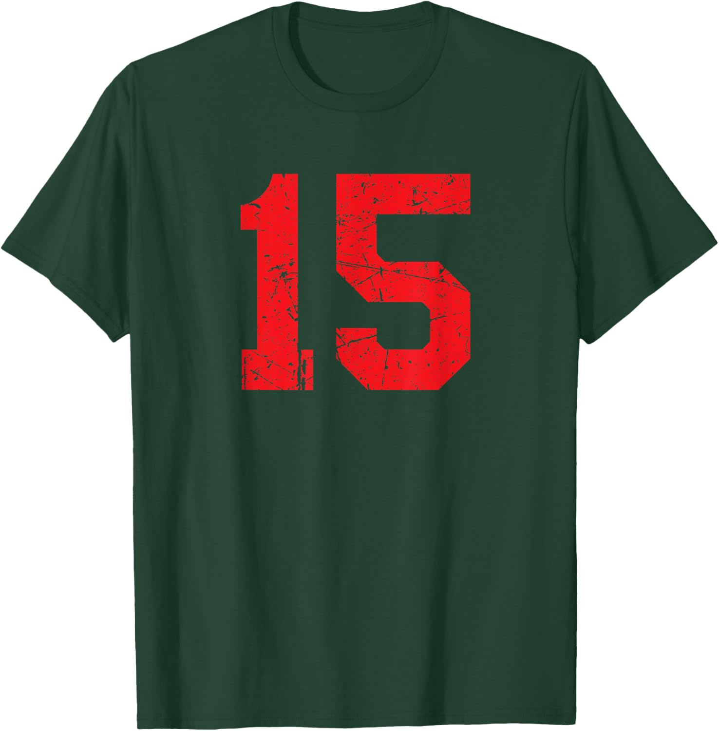 Number #15 Distressed Sport Red Number T-Shirt - T-Shirt | Forest