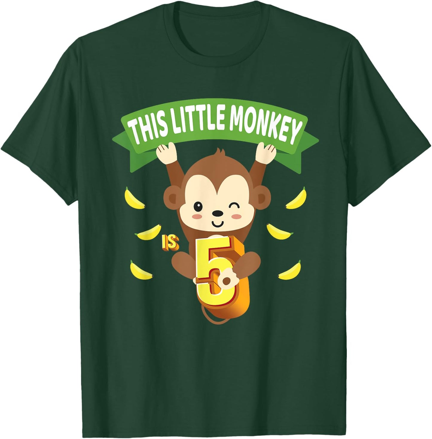 This Little Monkey Is 5 Years Old Kid 5th Birthday Monkeys T-Shirt - T-Shirt | Forest