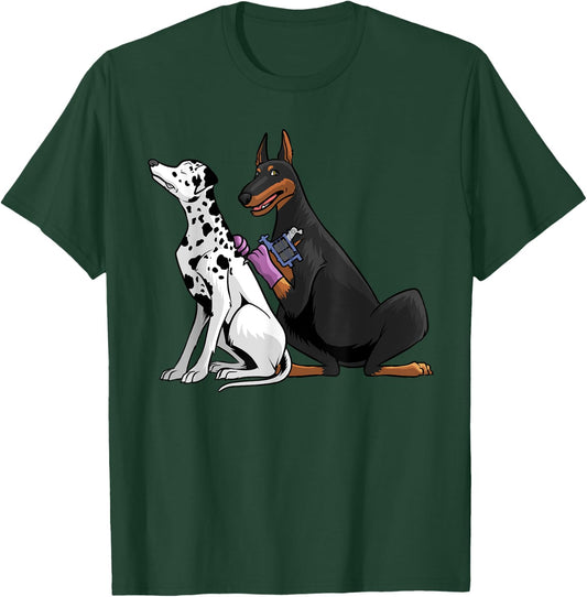 Cool Tattoo Artist Women Kids Dalmatian Doberman Dog T-Shirt - T-Shirt | Forest