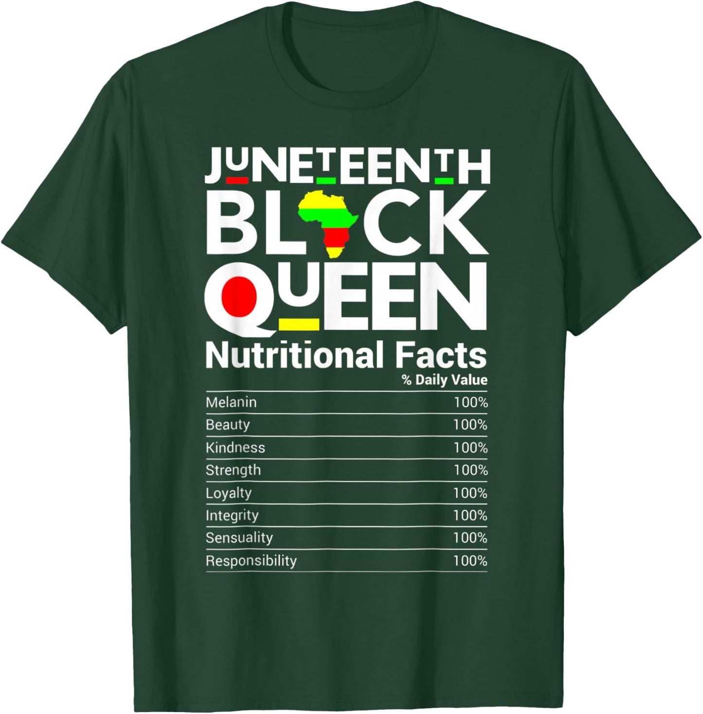 Juneteenth Black Queen Nutritional Fact Nutrition Facts T-Shirt - T-Shirt | Forest