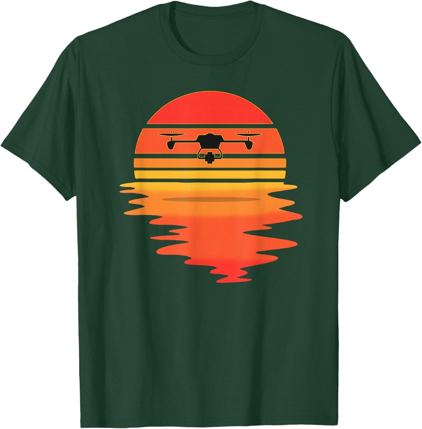 Retro Drone Pilot - Vintage Sunset Aviator Flying Quadcopter T-Shirt - T-Shirt | Forest