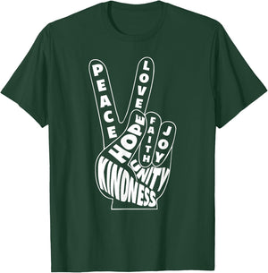 World Peace Shirt Love Hand Sign Goodness Unity 60s Retro T-Shirt - T-Shirt | Forest