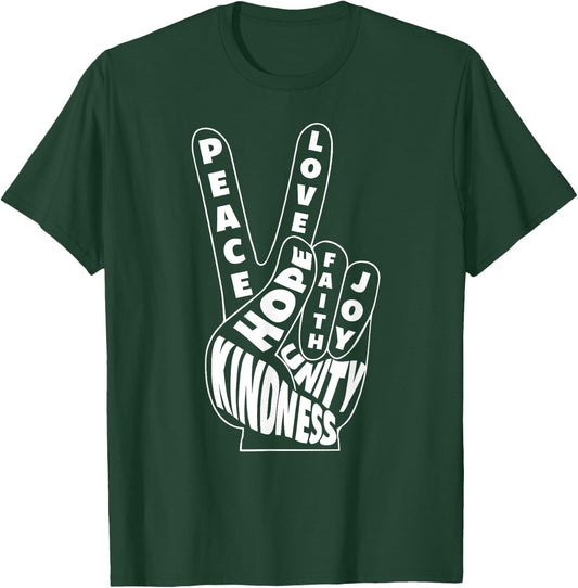 World Peace Shirt Love Hand Sign Goodness Unity 60s Retro T-Shirt - T-Shirt | Forest