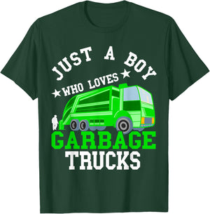 Rubbish Vehicle Boys Garbage Truck Rubbish Car Road Cleaner T-Shirt - T-Shirt | Forest
