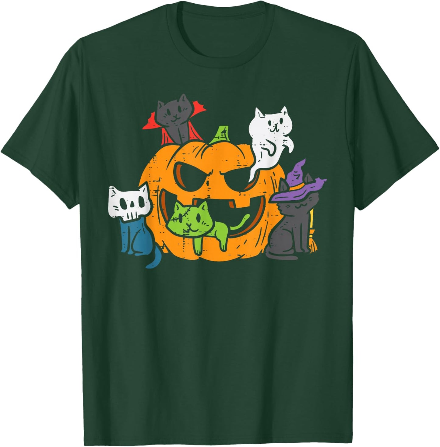 Vampire Ghost Zombie Witch Cats In Pumpkin Cute Halloween T-Shirt - T-Shirt | Forest