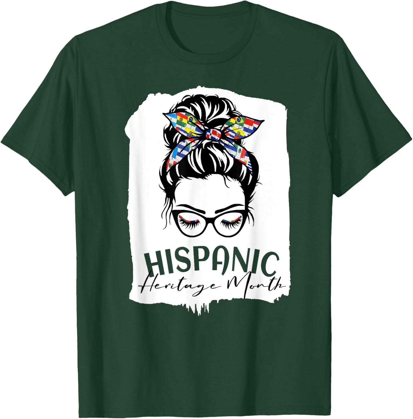 Red National Hispanic Heritage Month Latina Women Messy Bun T-Shirt - T-Shirt | Forest