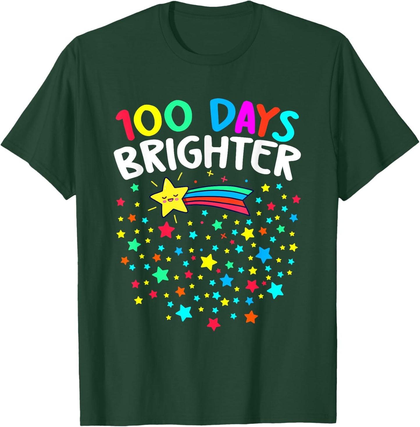 100 Days Brighter Happy 100 Days Of School Teachers Kids T-Shirt - T-Shirt | Forest