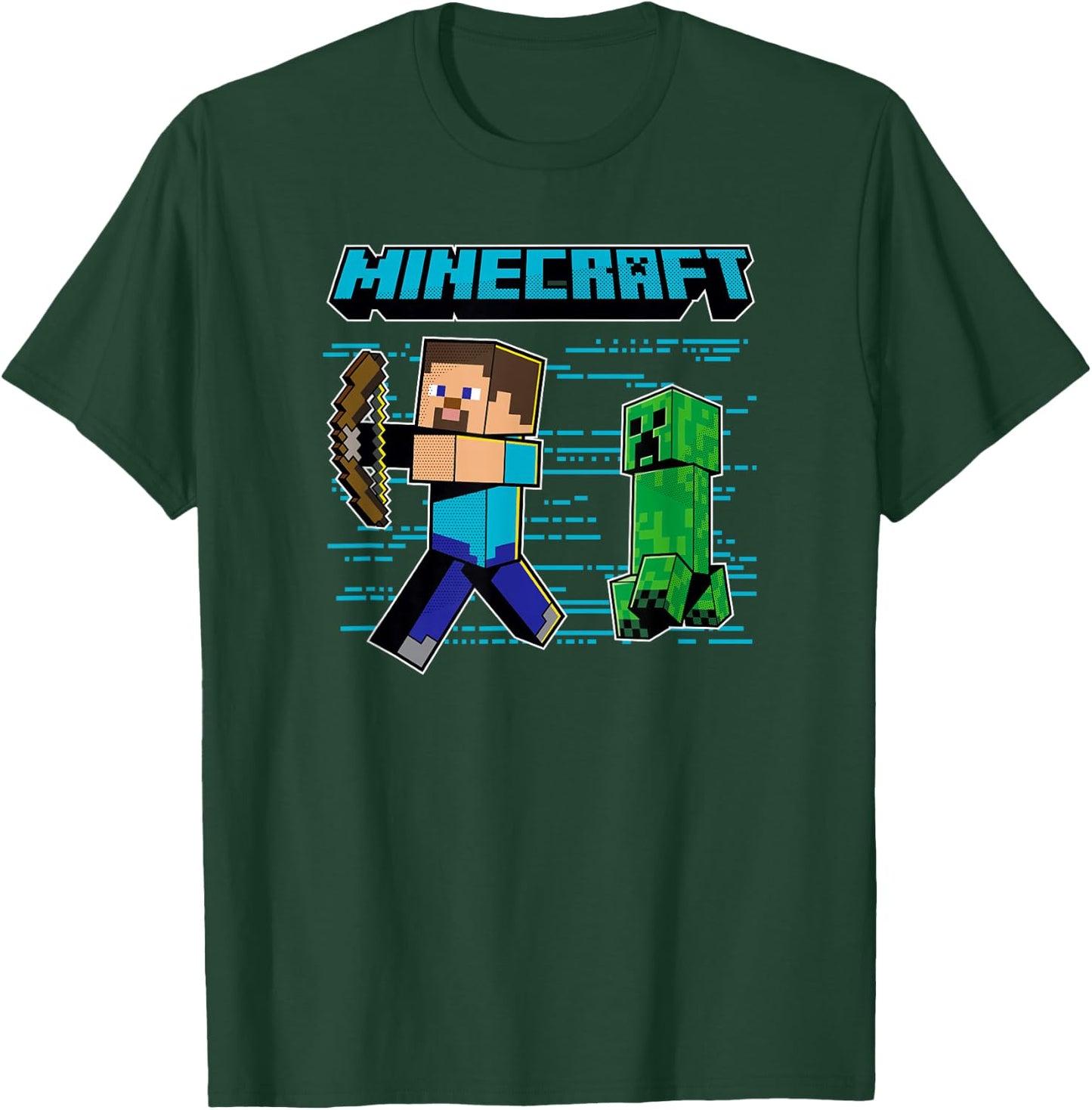 Minecraft Steve & Creeper Run Run Run T-Shirt - T-Shirt | Forest